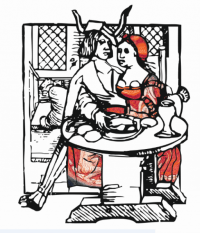 Moenen en Mariken.Houtsnede uit 1518.